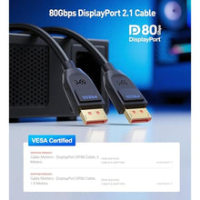 Load image into Gallery viewer, Cable Matters [VESA Certified] 80Gbps DisplayPort 2.1 Cable - 6.6ft / 2m, DP80 Cable with 16K 60Hz, 8K 240Hz, 4K 240Hz, FreeSync, G-SYNC and HDR for Gaming Monitor, PC, RTX 4080/4090, RX 7900, Black
