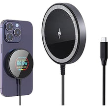 Load image into Gallery viewer, Magnetic Wireless Charger, 15W Magnet Fast Charging Pad for iPhone 16 Pro Max/16 Pro/16 Plus/16/15/14/13/12, Slim Mag Quick Charger with USB-A &amp; USB-C Charging Port (Glass Charger with LCD-Black)
