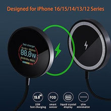 Load image into Gallery viewer, Magnetic Wireless Charger, 15W Magnet Fast Charging Pad for iPhone 16 Pro Max/16 Pro/16 Plus/16/15/14/13/12, Slim Mag Quick Charger with USB-A &amp; USB-C Charging Port (Glass Charger with LCD-Black)
