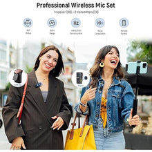 Load image into Gallery viewer, NEEWER KM15 Wireless Lavalier Microphone System Compatible with iPhone Android Phone PC Computer, Mini USB C Noise Cancelling Lapel Mic, 300m Range 48KHz/24Bit 9H Battery for Video Recording Streaming
