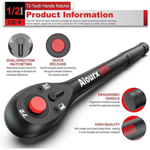 Load image into Gallery viewer, 1/2&quot; Drive Ratchet, 72-Tooth Ratchet Handle, 11 Inch Quick Release Reversible Ratchet Wrench, CR-V Steel, Mechanical Maintenance, Automobile and Motorcycle Repair
