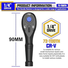 Load image into Gallery viewer, 1/4&quot; Drive Mini Ratchet, 72-Tooth Ratchet Handle, 9 cm Quick Release Reversible Ratchet Wrench, CR-V Steel Made, Mechanical Maintenance, Bicycle Repair, DIYer
