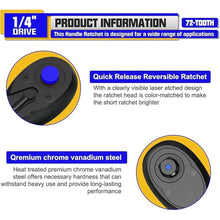 Load image into Gallery viewer, 1/4&quot; Drive Mini Ratchet, 72-Tooth Ratchet Handle, 9 cm Quick Release Reversible Ratchet Wrench, CR-V Steel Made, Mechanical Maintenance, Bicycle Repair, DIYer
