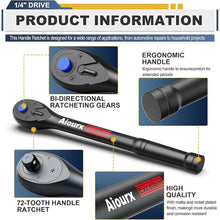 Load image into Gallery viewer, 1/4&quot; Drive Ratchet, 72-Tooth Ratchet Handle, 7 inch Quick Release Reversible Ratchet Wrench, CR-V Steel Made, Mechanical Maintenance, Bicycle Repair, DIYer
