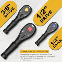 Load image into Gallery viewer, 3PCS Stubby Ratchet Set, 1/4&#39;&#39;, 3/8&#39;&#39;, 1/2&#39;&#39; Drive Mini Ratchet Handle, 72-Tooth Quick Release Reversible Wrench, CR-V Steel, Mechanical Maintenance, Bicycle Repair, DIYer

