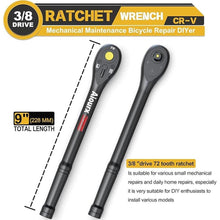 Load image into Gallery viewer, 3/8&quot; Drive Ratchet, 72-Tooth Ratchet Handle, 9 Inch Quick Release Reversible Ratchet Wrench, CR-V Steel, Mechanical Maintenance, Automobile and Motorcycle Repair
