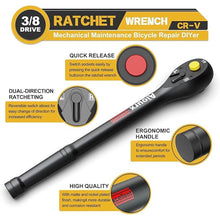 Load image into Gallery viewer, 3/8&quot; Drive Ratchet, 72-Tooth Ratchet Handle, 9 Inch Quick Release Reversible Ratchet Wrench, CR-V Steel, Mechanical Maintenance, Automobile and Motorcycle Repair
