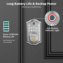 Load image into Gallery viewer, DS10 Keyless Entry Door Lock with Fingerprint, Electronic Keypad, 2 Keys, Auto-Lock &amp; One Touch Locking, Easy Installation, Satin Nickel
