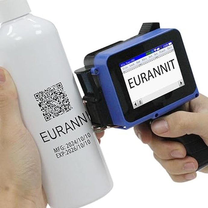 Mini Handheld Inkjet Printer, E12 Portable Handheld Inkjet Printer Gun 0.5 inch with 42ml Black Ink Cartridge for Text QR Barcode Batch Number Logo Date Label Printer