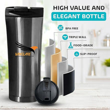 Load image into Gallery viewer, 16oz Vacuum Insulated Travel Mug Coffee &amp; Tea Tumbler Cup – 304 Stainless Steel, Spill-Proof Flip Lid, Hot &amp; Cold, Portable Car Mug, Stylish Reusable Thermos for Travel, Office (Gold Grey)

