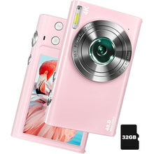 Load image into Gallery viewer, Digital Camera, 4K Autofocus Vlogging Camera with 32GB Card, 48MP Point and Shoot Digital Camera with Flash, 16X Zoom, Anti-Shake, Compact Camera for Teens Adult Beginner(Pink)
