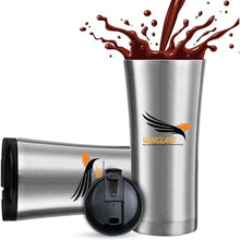 Load image into Gallery viewer, 16oz Vacuum Insulated Travel Mug Coffee &amp; Tea Tumbler Cup – 304 Stainless Steel, Spill-Proof Flip Lid, Hot &amp; Cold, Portable Car Mug, Stylish Reusable Thermos for Travel, Office (Silver)
