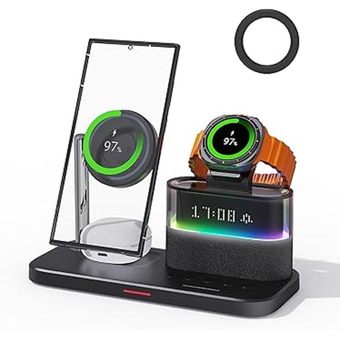 Magnetic Wireless Charger for Samsung,3 in 1 Wireless Charging Station Alarm Clock,Nightstand Charging Station for Samsung Galaxy S24/S23/S22/S21,Galaxy Watch 7/6/4/5,Galaxy Buds/Pro (Black)