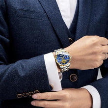 Load image into Gallery viewer, BINBOND Gold Watches for Men Stainless Steel Luxury Dress Business Diamond Roman Numeral Big Face Dial Multifunction Chronograph Mens Wrist Watch Waterproof Luminous

