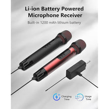 Load image into Gallery viewer, Wireless Microphones, UHF Metal Dual Handheld Cordless Dynamic Karaoke Microphone Wireless, 1/4 &quot;Output for Rechargeable Wireless Microphone, Wedding, Party,DJ, Church, Speech,Class Use, 240ft
