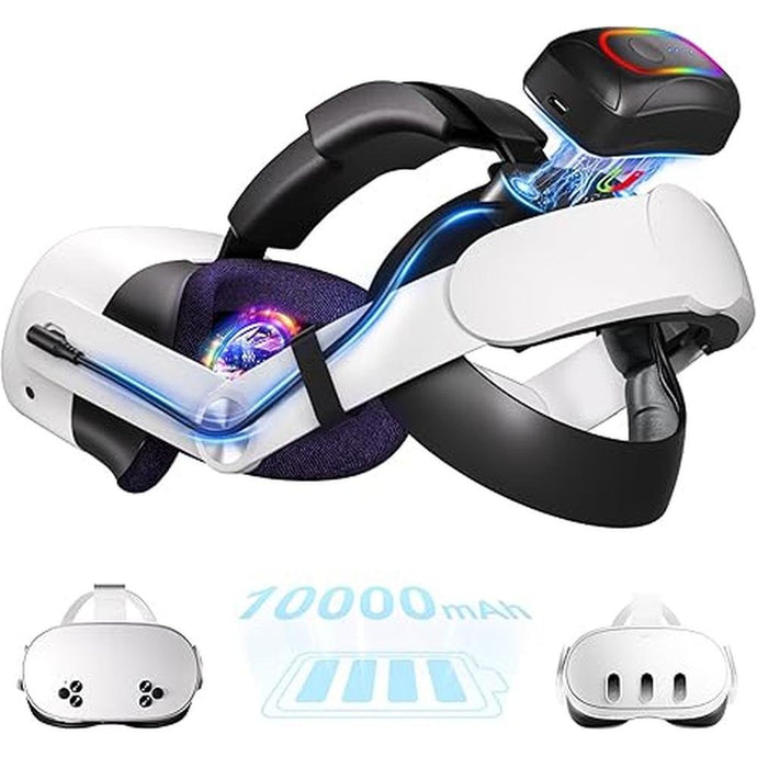 10000mAh Battery Head Strap for Meta Quest 3s/3 with Cool RGB and Magnetic Battery Design,for Oculus Quest 3/3s Accessories Extra VR Playtime Premium Comfort & Adjustable, Reduce Facial Stress