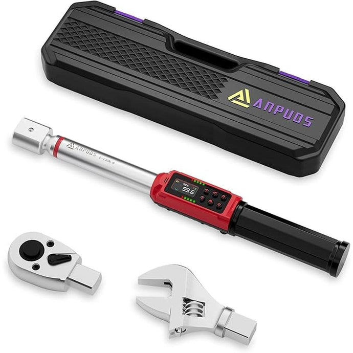 Adjustable Digital Torque Wrench, 1.5-99.6 Ft.lb/2-135 Nm, Hvac Torque Wrench with 45mm Jaw, 1/2 Drive Ratchet, ±1% Accuracy, Vibration, Buzzer and LED Indicator for Split AC, Moto, Car