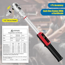 Load image into Gallery viewer, Adjustable Digital Torque Wrench, 1.5-99.6 Ft.lb/2-135 Nm, Hvac Torque Wrench with 45mm Jaw, 1/2 Drive Ratchet, ±1% Accuracy, Vibration, Buzzer and LED Indicator for Split AC, Moto, Car
