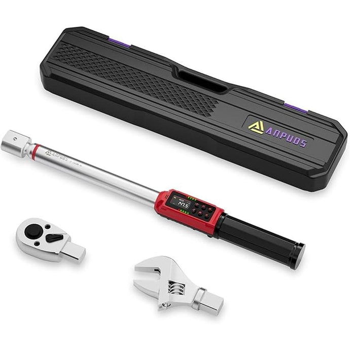 Adjustable Digital Torque Wrench, 2.2-147.5 Ft.lb/3-200 Nm, Hvac Torque Wrench with 45mm Jaw, 1/2 Drive Ratchet, ±1% Accuracy, Vibration, Buzzer and LED Indicator for Split AC, Moto, Car