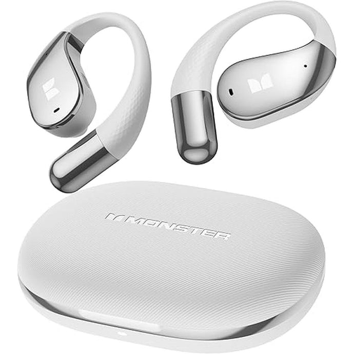 Monster Open Ear AC328 Wireless Earbuds, Open Ear Headphones 32H Playtime, Lightweight Comfort Bluetooth Earbuds, Bluetooth 6.0 Earphones Stereo Sound, Water Resistant Design for Sports, White