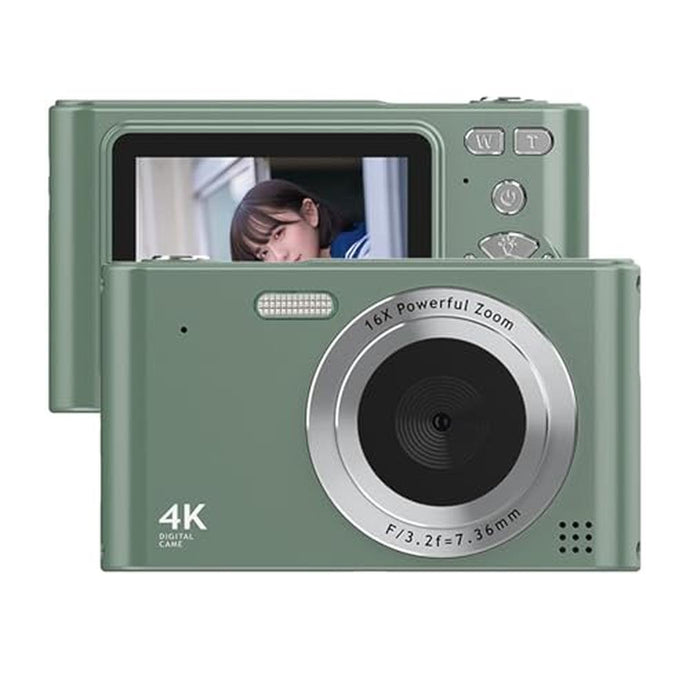 Kavolet 4K Digital Camera, 48MP Digital Video Camera, 16X Digital Zoom Face Detection Motion Detection Built in Flash Battery Pocket Camera for Kids and Teens (Green)