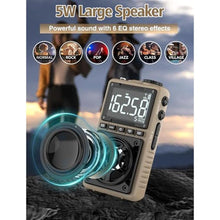 Load image into Gallery viewer, Bluetooth AM FM Shortwave Radio with NOAA Weather Alert,1250mAh Rechargeable Portable Pocket Radio with Best Reception,5W Big Speaker, Digital Tuner and Earphone,Support SD Card and USB Player?Brown?
