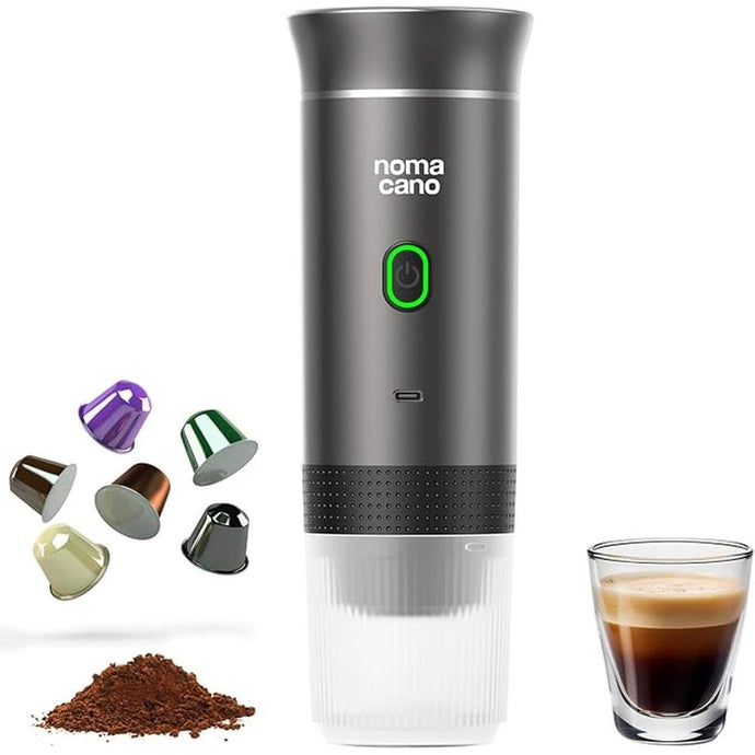 Electric Portable Espresso Machine, Travel Coffee Maker, Instant Self-Heating with USB-C, Extraction Pod System compatible with NS Capsule & Ground Coffee for Camping, RV, Hiking, Office