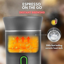 Load image into Gallery viewer, Electric Portable Espresso Machine, Travel Coffee Maker, Instant Self-Heating with USB-C, Extraction Pod System compatible with NS Capsule &amp; Ground Coffee for Camping, RV, Hiking, Office
