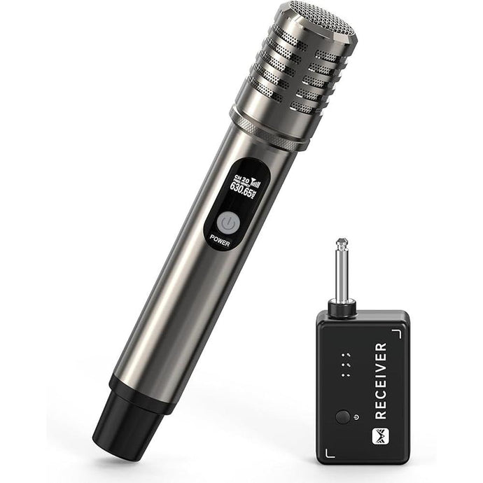 Wireless Microphone, Metal Dynamic Mic System with One-to-One Chip Connection and Rechargeable Receiver, 40H Duration, 200FT Range Receiving, Less Latency Karaoke Microphone for Singing