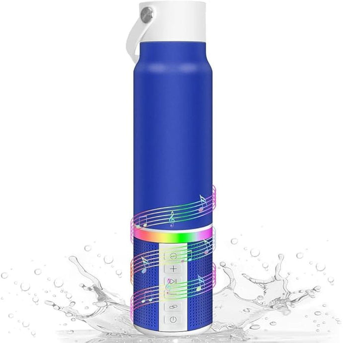 JBM Insulated Water Bottle with Bluetooth Speaker, Leak Proof Straw Lid, RGB LED Lights Stainless Steel Water Bottle for Sports (Blue)