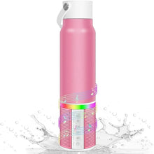 Load image into Gallery viewer, JBM Insulated Water Bottle with Bluetooth Speaker, Leak Proof Straw Lid, RGB LED Lights Stainless Steel Water Bottle for Sports (Pink)

