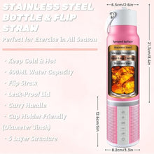 Load image into Gallery viewer, JBM Insulated Water Bottle with Bluetooth Speaker, Leak Proof Straw Lid, RGB LED Lights Stainless Steel Water Bottle for Sports (Pink)
