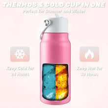 Load image into Gallery viewer, JBM Insulated Water Bottle with Bluetooth Speaker, Leak Proof Straw Lid, RGB LED Lights Stainless Steel Water Bottle for Sports (Pink)
