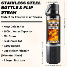 Load image into Gallery viewer, JBM Insulated Water Bottle with Bluetooth Speaker, Leak Proof Straw Lid, RGB LED Lights Stainless Steel Water Bottle for Sports (Black)
