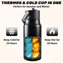 Load image into Gallery viewer, JBM Insulated Water Bottle with Bluetooth Speaker, Leak Proof Straw Lid, RGB LED Lights Stainless Steel Water Bottle for Sports (Black)
