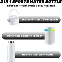 Load image into Gallery viewer, JBM Insulated Water Bottle with Bluetooth Speaker, Leak Proof Straw Lid, RGB LED Lights Stainless Steel Water Bottle for Sports (White)
