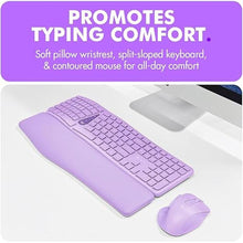 Load image into Gallery viewer, X9 Purple Keyboard and Mouse Wireless Combo - Type Comfortably Longer - Ergo Split Keyboard with Soft Wrist Rest for PC, Mac, iOS, Android, Bluetooth/2.4G Rechargeable, Multi-Device - Purple
