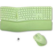 Load image into Gallery viewer, X9 Green Keyboard and Mouse Wireless Combo - Type Comfortably Longer - Ergo Split Keyboard with Soft Wrist Rest for PC, Mac, iOS, Android, Bluetooth/2.4G Rechargeable, Multi-Device - Green
