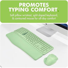 Load image into Gallery viewer, X9 Green Keyboard and Mouse Wireless Combo - Type Comfortably Longer - Ergo Split Keyboard with Soft Wrist Rest for PC, Mac, iOS, Android, Bluetooth/2.4G Rechargeable, Multi-Device - Green

