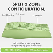 Load image into Gallery viewer, X9 Green Keyboard and Mouse Wireless Combo - Type Comfortably Longer - Ergo Split Keyboard with Soft Wrist Rest for PC, Mac, iOS, Android, Bluetooth/2.4G Rechargeable, Multi-Device - Green
