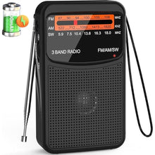Load image into Gallery viewer, Portable AM FM SW Radio with Best Reception,Small Transistor Radio with 600mAh Rechargeable Battery,3W Large Speaker,Pocket Handheld with 3.5mm Earphones Jack,Gift for Elder
