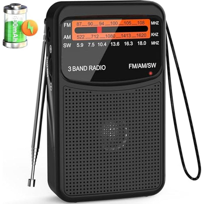 Portable AM FM SW Radio with Best Reception,Small Transistor Radio with 600mAh Rechargeable Battery,3W Large Speaker,Pocket Handheld with 3.5mm Earphones Jack,Gift for Elder