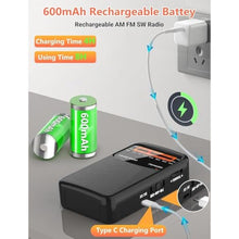 Load image into Gallery viewer, Portable AM FM SW Radio with Best Reception,Small Transistor Radio with 600mAh Rechargeable Battery,3W Large Speaker,Pocket Handheld with 3.5mm Earphones Jack,Gift for Elder

