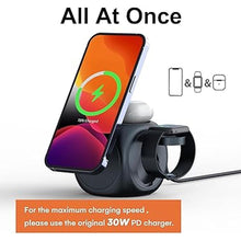 Load image into Gallery viewer, 3 in 1 Magnetic Wireless Charging Station, Compact Magnet Fast Charger Stand for iPhone 16/15/14/13/12/AirPods/Apple Watch, Portable Quick Charger Phone Holder for Home Office Travel (Black)
