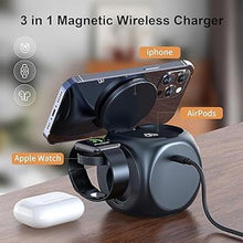 Load image into Gallery viewer, 3 in 1 Magnetic Wireless Charging Station, Compact Magnet Fast Charger Stand for iPhone 16/15/14/13/12/AirPods/Apple Watch, Portable Quick Charger Phone Holder for Home Office Travel (Black)
