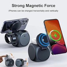 Load image into Gallery viewer, 3 in 1 Magnetic Wireless Charging Station, Compact Magnet Fast Charger Stand for iPhone 16/15/14/13/12/AirPods/Apple Watch, Portable Quick Charger Phone Holder for Home Office Travel (Black)
