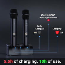 Load image into Gallery viewer, Wireless Microphone System, 2x100 UHF Dual-Channel Rechargeable Handheld Dynamic Microphone, Auto Scan, Suitable for Singing, Karaoke, Wedding, Performance
