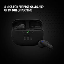 Load image into Gallery viewer, JBL Vibe Beam 2 - True Wireless Noise Cancelling Earbuds Pure Bass Sound &amp; Smart Ambient Technology, 4mics for Crisp, Clear Calls, up to 40Hrs of Playback, IP54 Dust &amp; Water Resistant (Black)
