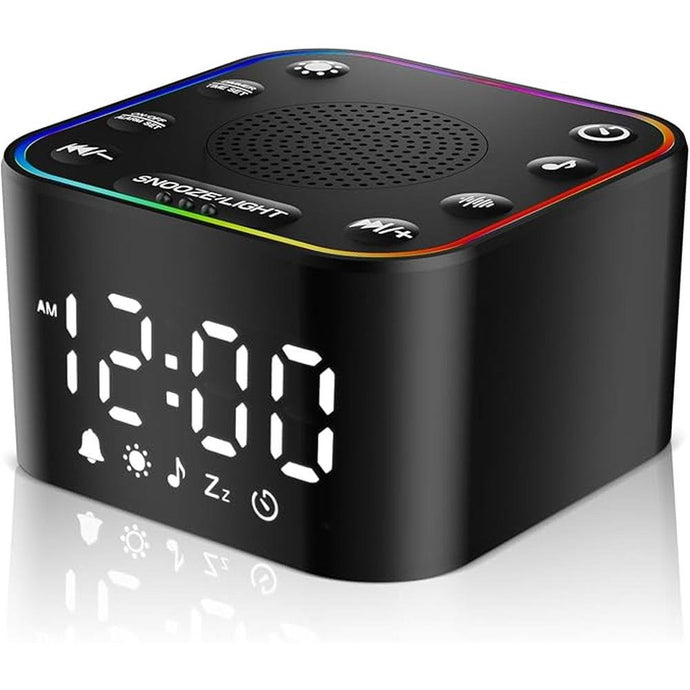Alampan White Noise Sound Machine, Noise Machine with Alarm Clock for Sleeping, RGB Night Light, Digital Clock, Adults, for Bedside, Nightstand, with 30 Soothing Sounds Including Fan, Rain