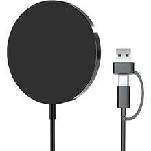 Load image into Gallery viewer, Magnetic Wireless Charger, 15W Max Magnet Fast Charging Pad for iPhone 16 Pro Max/16 Pro/16 Plus/16/15/14/13/12, Slim Mag Quick Charger with USB-A &amp; USB-C Charging Port(Black-V2)
